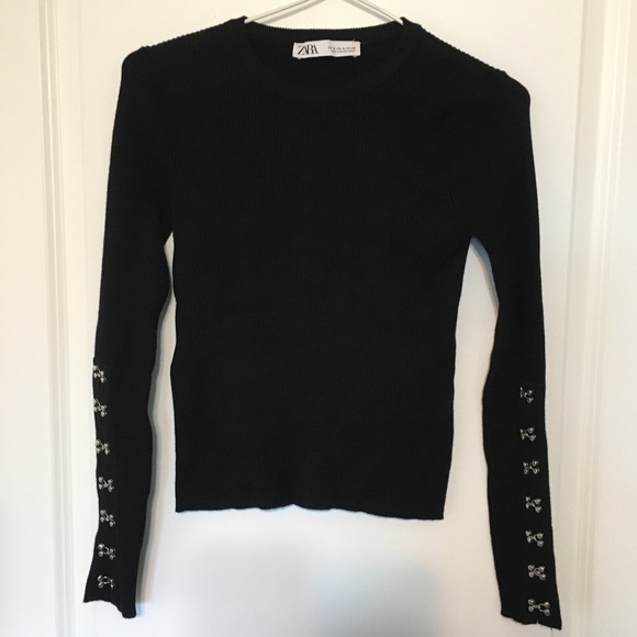ZARA Sweater | Women's Black with Silver Hook and Eye Sleeve detail Size M - Picture 1 of 9